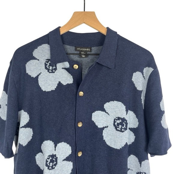 ART OF RHETORIC Mens Blue Floral ButtonUp Knit Shirt Retro Grandpa 90s Cabana XL - Picture 4 of 8